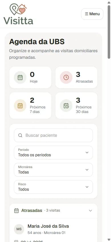 Agenda de visitas do Visitta, exibida na tela de um celular